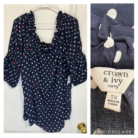 Crown & Ivy Navy Polka Dot with lady bugs Blouse size 3X - Picture 2 of 12